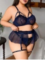 Kadın 4 Parça Büyük Beden Klasik  Seksi Fantezi Gecelik 8003
