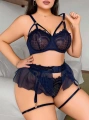 Kadın 4 Parça Büyük Beden Klasik  Seksi Fantezi Gecelik 8003