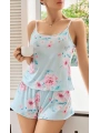 Kadın Bebek Mavisi Çiçek Desenli Askılı Şortlu Pijama Takım 5011