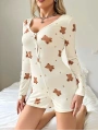 Kadın Bej Ayıcık Desenli Pijama Tulumu 5123