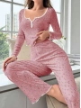 Kadın Çiçek Desenli Yumuşak Pamuklu Uzun Pijama Takımı 5132