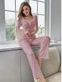 Kadın Çiçek Desenli Yumuşak Pamuklu Uzun Pijama Takımı 5132