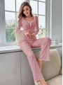 Kadın Çiçek Desenli Yumuşak Pamuklu Uzun Pijama Takımı 5132