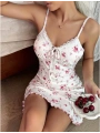 Kadın Çiçekli Bağlama Detaylı Askılı Mini Elbise 5246