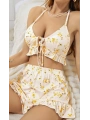 Kadın Çiçekli Ekru Askılı Şortlu Pijama Takım 5017