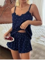 Kadın Dantel Detaylı Lacivert Şortlu Pijama Takım 5186