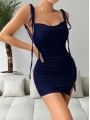Kadın Lacivert Fantezi Sırt Dekolteli Midi Club Elbisesi 5033