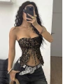 Kadın Leopar Desenli Crop Önden Büzgü detaylı 5096