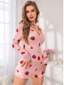 Kadın Pembe Çilek Desenli Pijama Tulumu 5125
