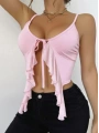Kadın Pembe Crop Askılı Önden Bağlama Fırfır detaylı 5090