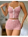 Kadın Pembe Kalpli Askılı Şortlu Pijama Takım 5009