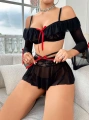 Kadın Siyah Etek Bustiyer Sexy Gecelik Takım 2157