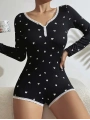 Kadın Siyah Kalp Desenli Pijama Tulumu 5122