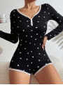 Kadın Siyah Kalp Desenli Pijama Tulumu 5122