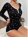 Kadın Siyah Kalp Desenli Pijama Tulumu 5122
