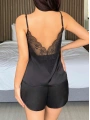 Kadın Siyah  Şort Askılı Dantel Üst Pijama Takımı 2233