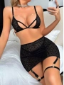 Kadın Siyah Zincir Detaylı Sexy Gecelik Takım 2152