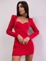KALP YAKA UZUN KOL ELBİSE KIRMIZI