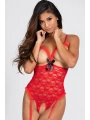 Kırmızı Özel Bölgesi Açık Dantelli Jartiyerli Gecelik TM1269