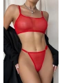 Kırmızı Transparan Tül Bralet Tanga İç Giyim Takımı TM1386