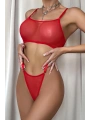 Kırmızı Transparan Tül Bralet Tanga İç Giyim Takımı TM1386