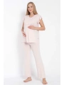 Kısa Kol Bisiklet Yaka Kadın Viskon Dantel Detaylı Hamile Pijama Takımı Sabahlık