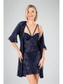 Lacivert Dantel İşlemeli 2li Sabahlık Takımı