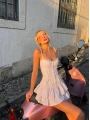 MOKKA ÇİZGİLİ ELBİSE PUDRA