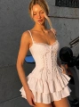MOKKA ÇİZGİLİ ELBİSE PUDRA