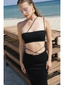 Morliva Askı Detay Straplez Dokulu Crop
