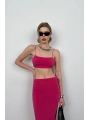 Morliva Askılı Crop Yırtmaçlı Etek Takım