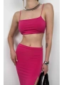 Morliva Askılı Crop Yırtmaçlı Etek Takım