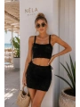 Morliva Askılı Örgü Desen Crop Bluz Mini Etek İkili Takım