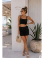 Morliva Askılı Örgü Desen Crop Bluz Mini Etek İkili Takım