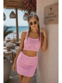 Morliva Askılı Örgü Desen Crop Bluz Mini Etek İkili Takım