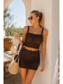Morliva Askılı Örgü Desen Crop Bluz Mini Etek İkili Takım