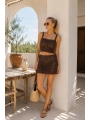 Morliva Askılı Örgü Desen Crop Bluz Mini Etek İkili Takım