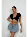 Morliva Büzgü Detay Crop Bluz