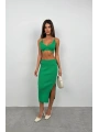 Morliva Crop Büstiyer Yırtmaçlı Etek Takım
