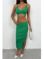 Morliva Crop Büstiyer Yırtmaçlı Etek Takım