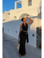 Morliva Degaje Yaka Bluz Aksesuar Detay Maxi Etek İkili Takım