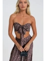 Morliva Desenli Crop Bluz Pantolon İkili Takım