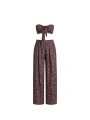Morliva Desenli Crop Bluz Pantolon İkili Takım