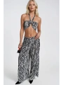 Morliva Desenli Crop Bluz Pantolon İkili Takım