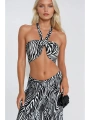 Morliva Desenli Crop Bluz Pantolon İkili Takım