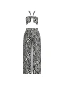 Morliva Desenli Crop Bluz Pantolon İkili Takım