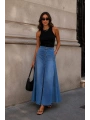Morliva Dikiş Detay Yırtmaçlı Maxi Denim Etek