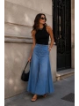 Morliva Dikiş Detay Yırtmaçlı Maxi Denim Etek
