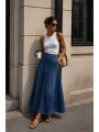 Morliva Dikiş Detay Yırtmaçlı Maxi Denim Etek