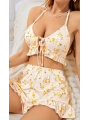 Morliva Kadın Çiçekli Ekru Askılı Şortlu Pijama Takım 5017